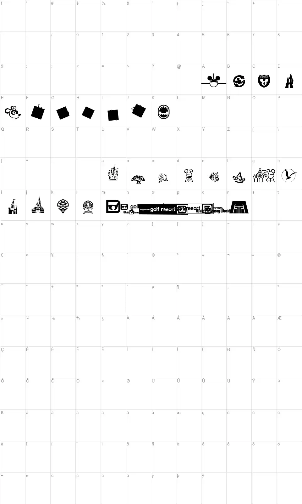 Mouse Tagsfont character map