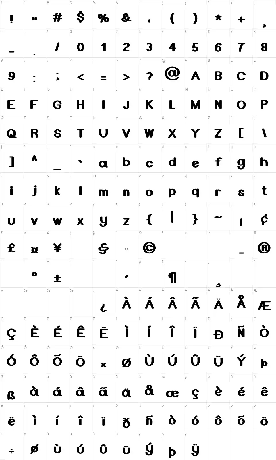 Mr Boldfont character map