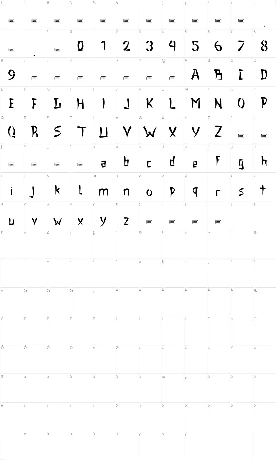 Murasamufont character map