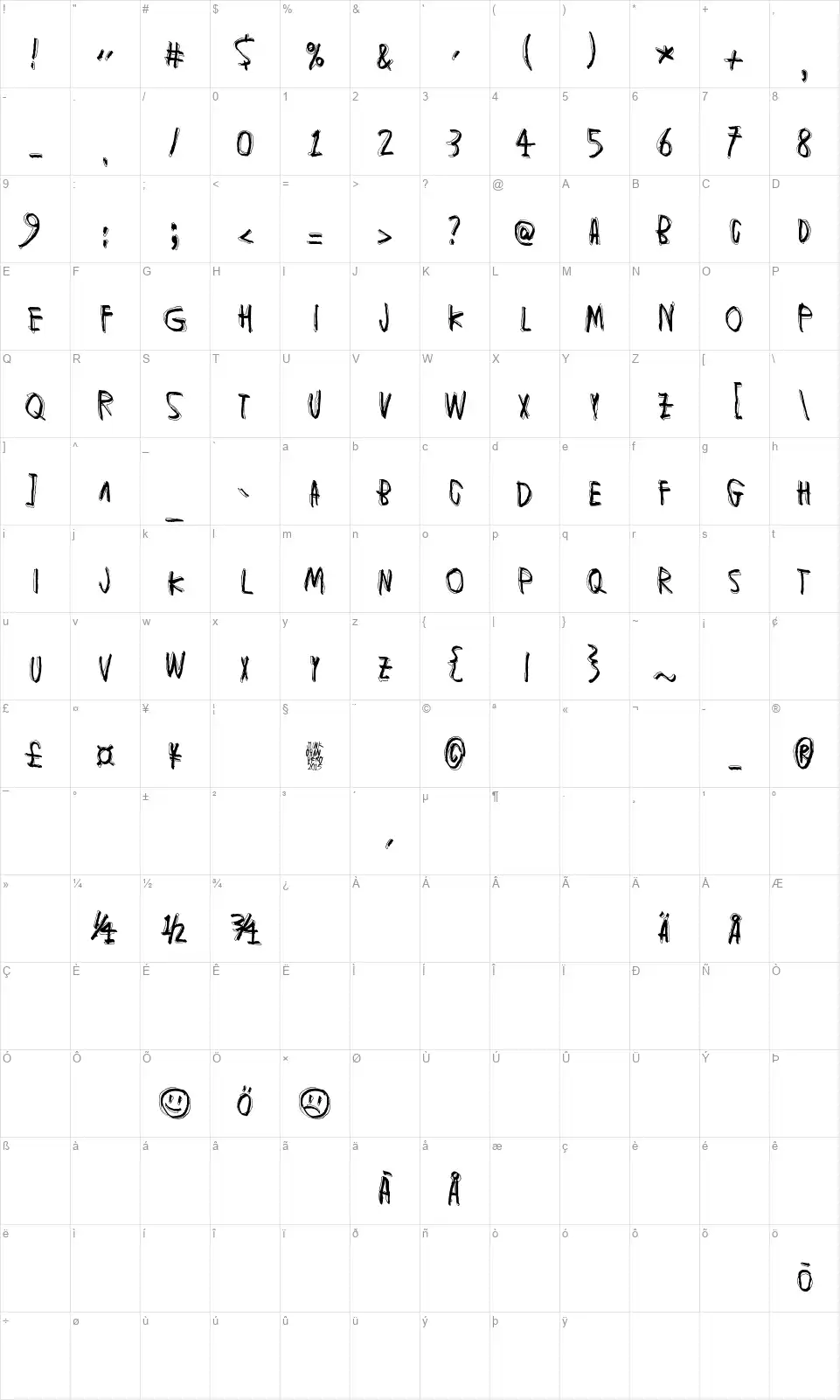 Muspi Merolfont character map