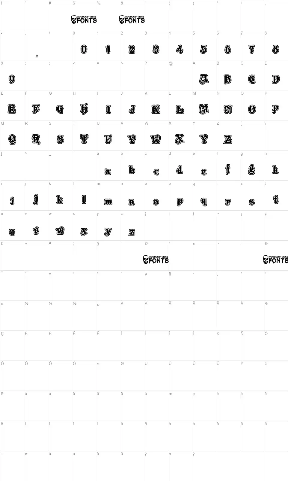 New Art Decofont character map