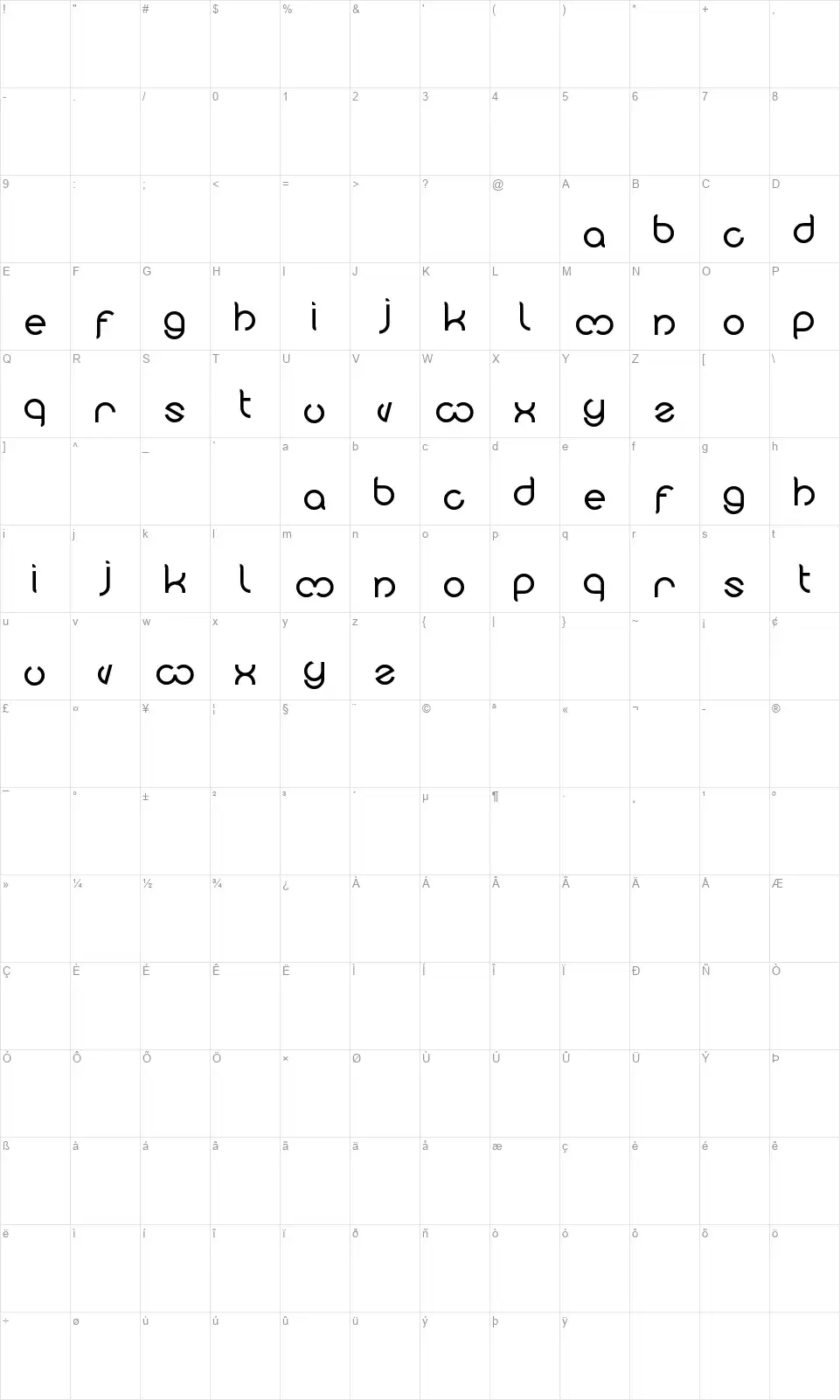 Nicolefont character map