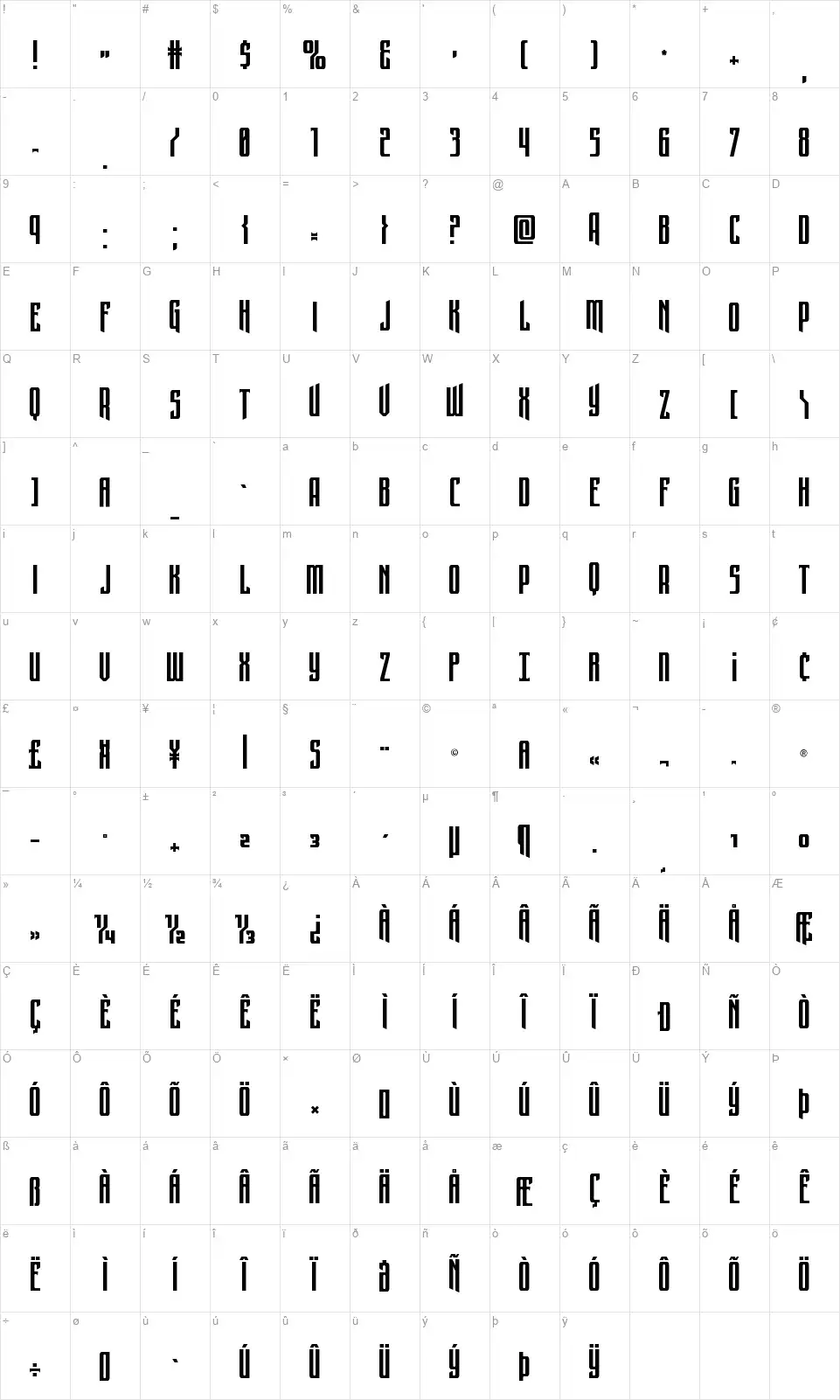 Night Travelerfont character map