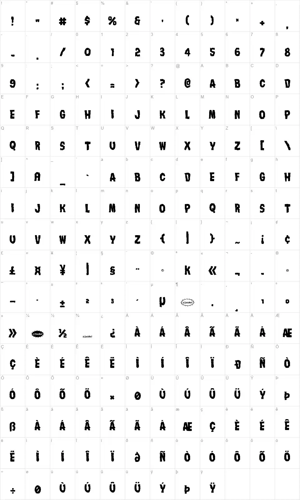 Nightmare Alleyfont character map