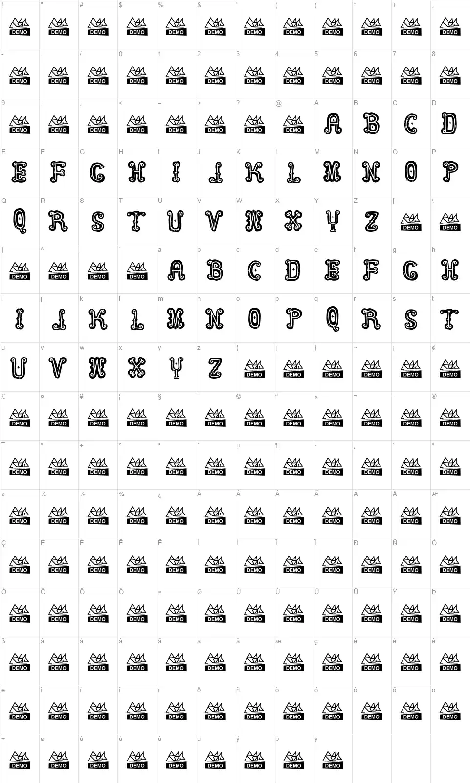 Nolliefont character map