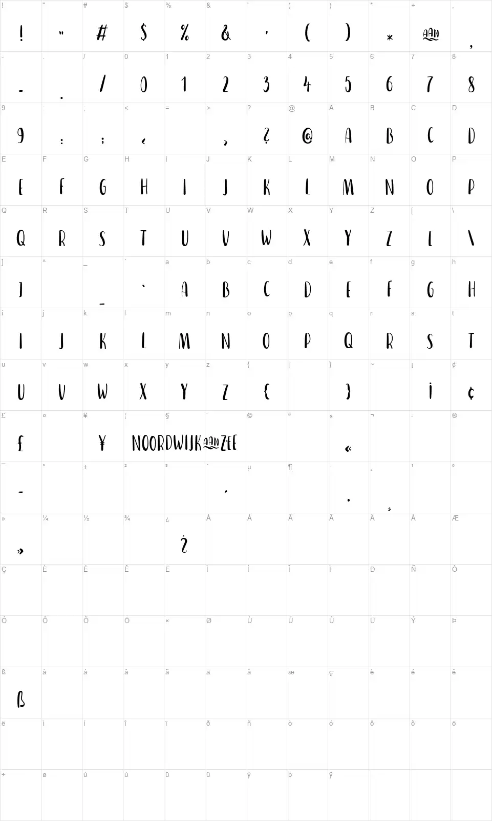 Noordwijk aan Zeefont character map