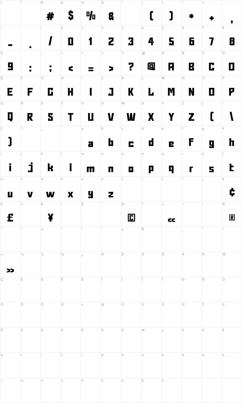 Norezofont character map