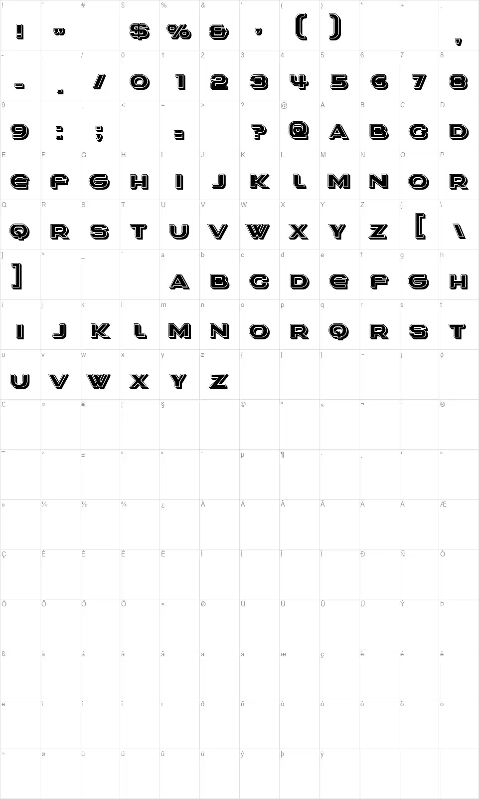 Notinchfont character map
