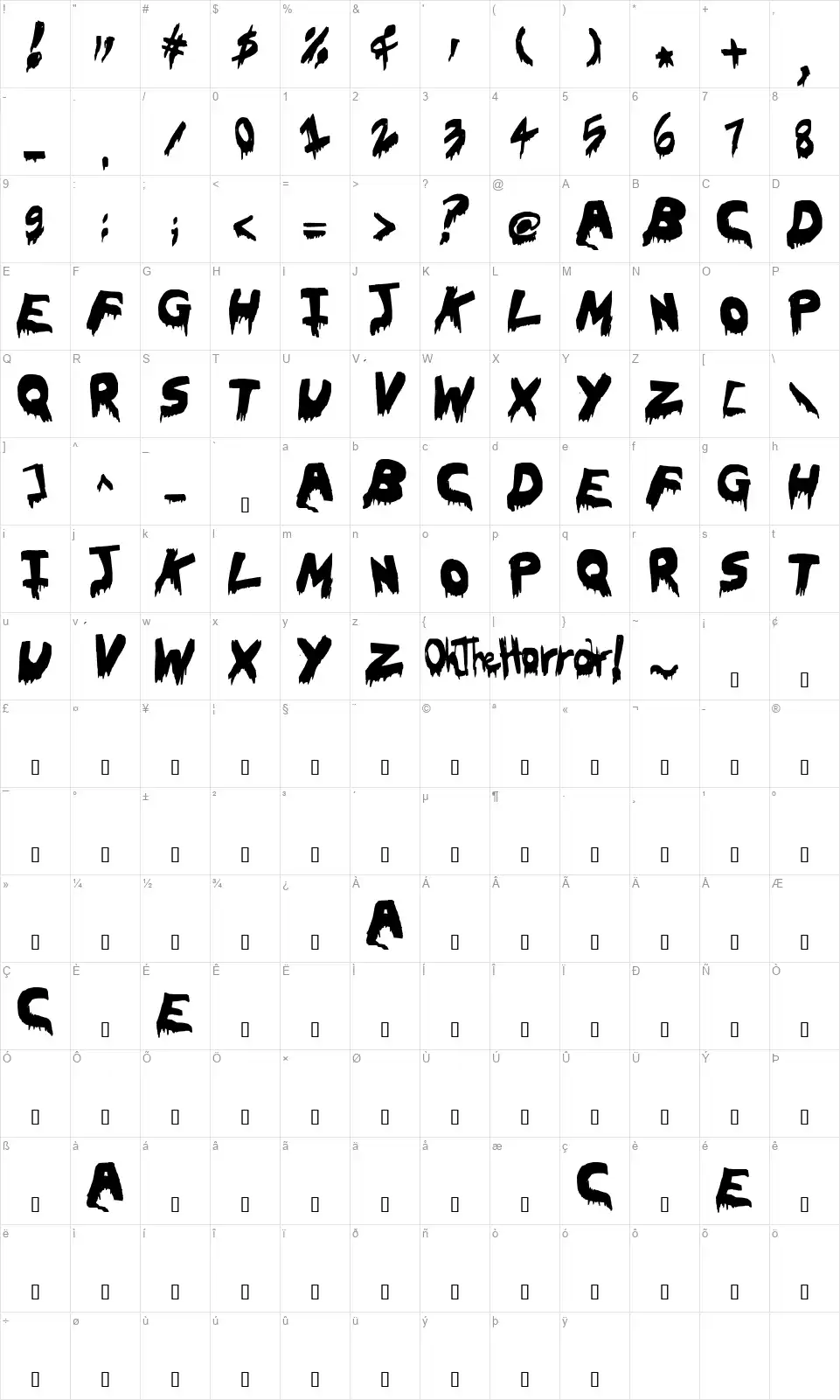 Oh The Horrorfont character map