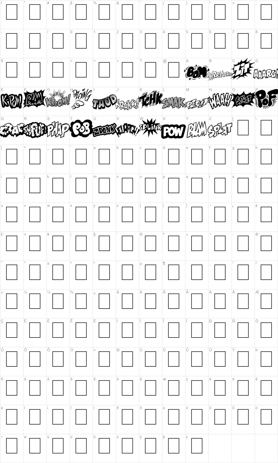 OnomatoBomfont character map