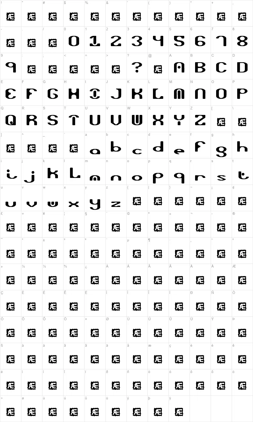 Opiated BRKfont character map