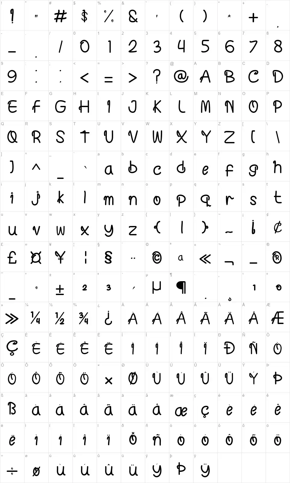 Ordinary Lovefont character map