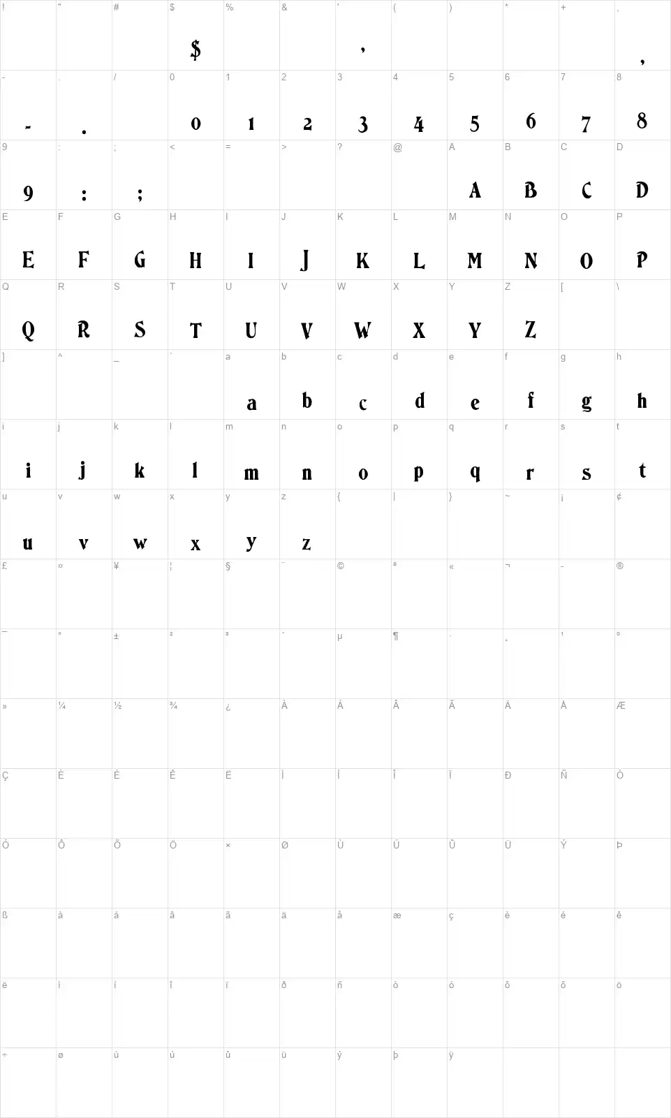 Ornamented, No. 1567font character map