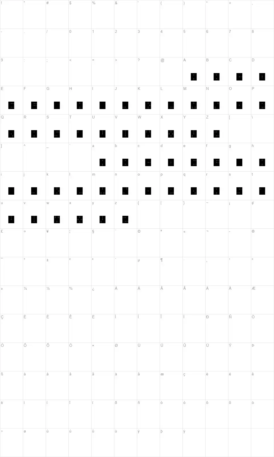 Orthogonfont character map