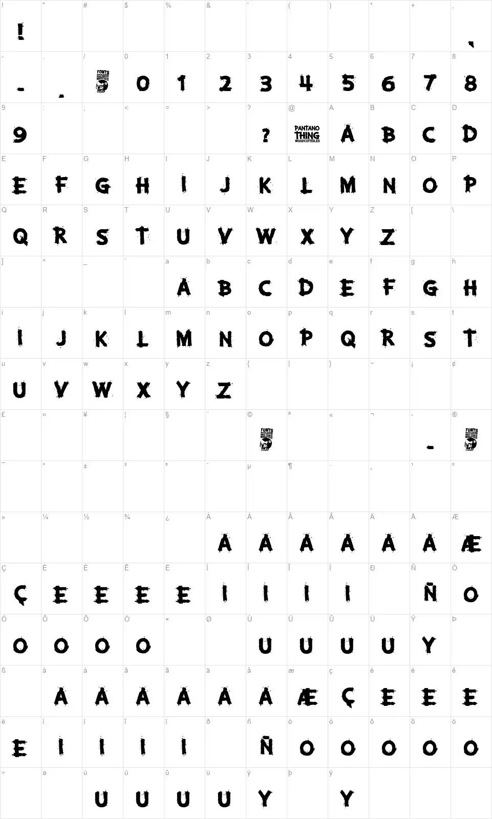 Pantano Thingfont character map