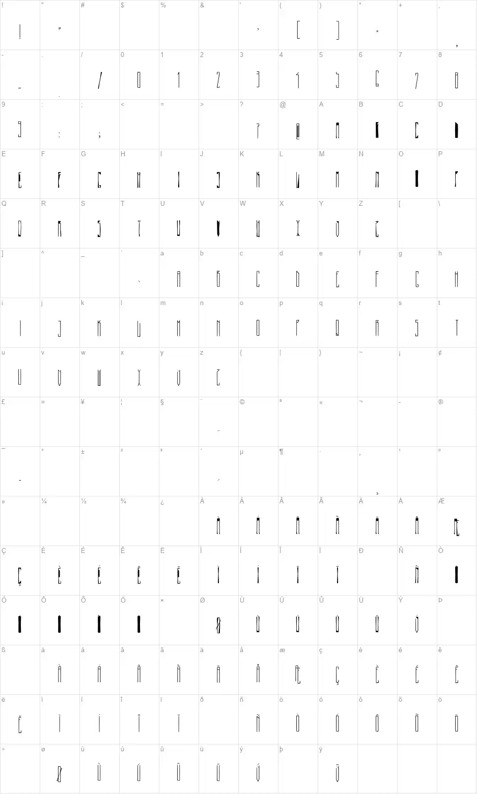 Pasta Simplafont character map