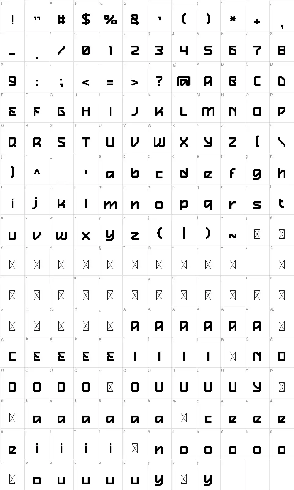 Paytonfont character map