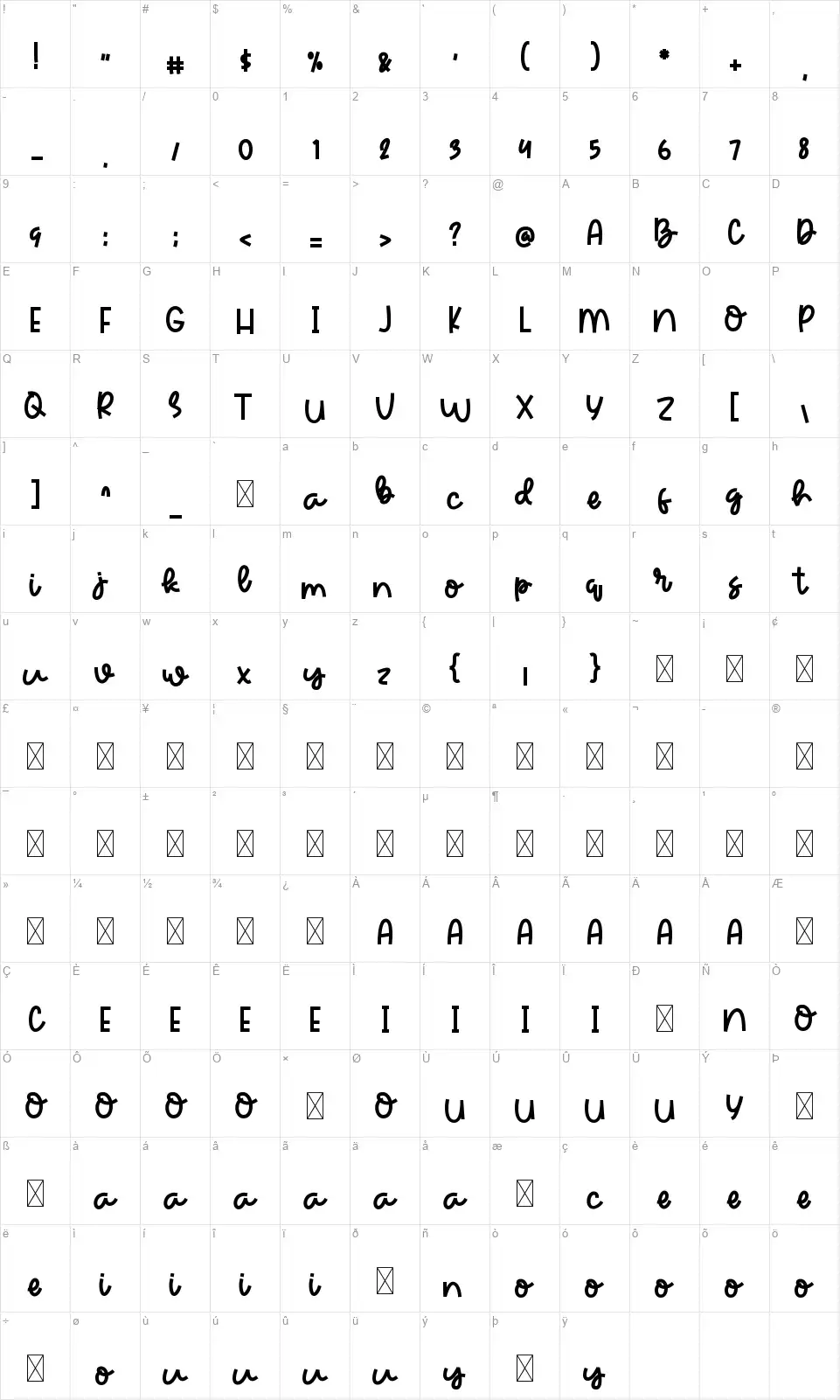 Peach Mezmerizefont character map