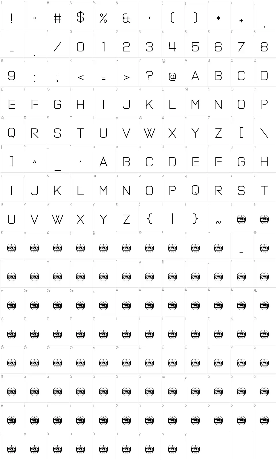 Petrichor Sublimeyfont character map