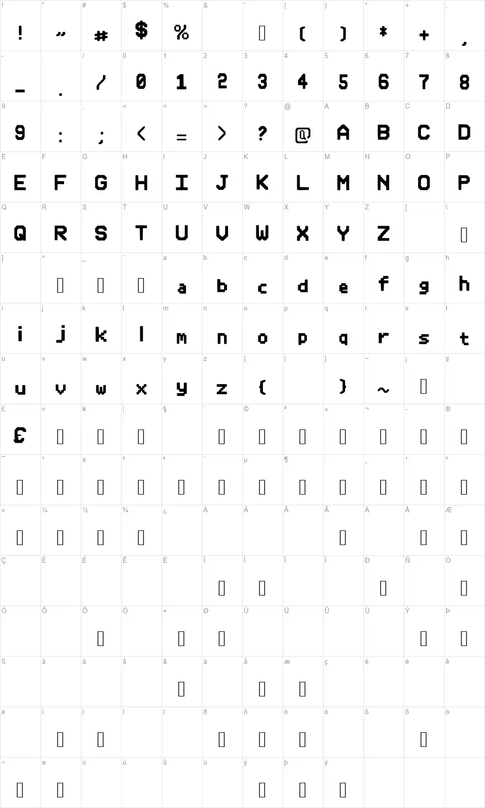Pixle Fontfont character map