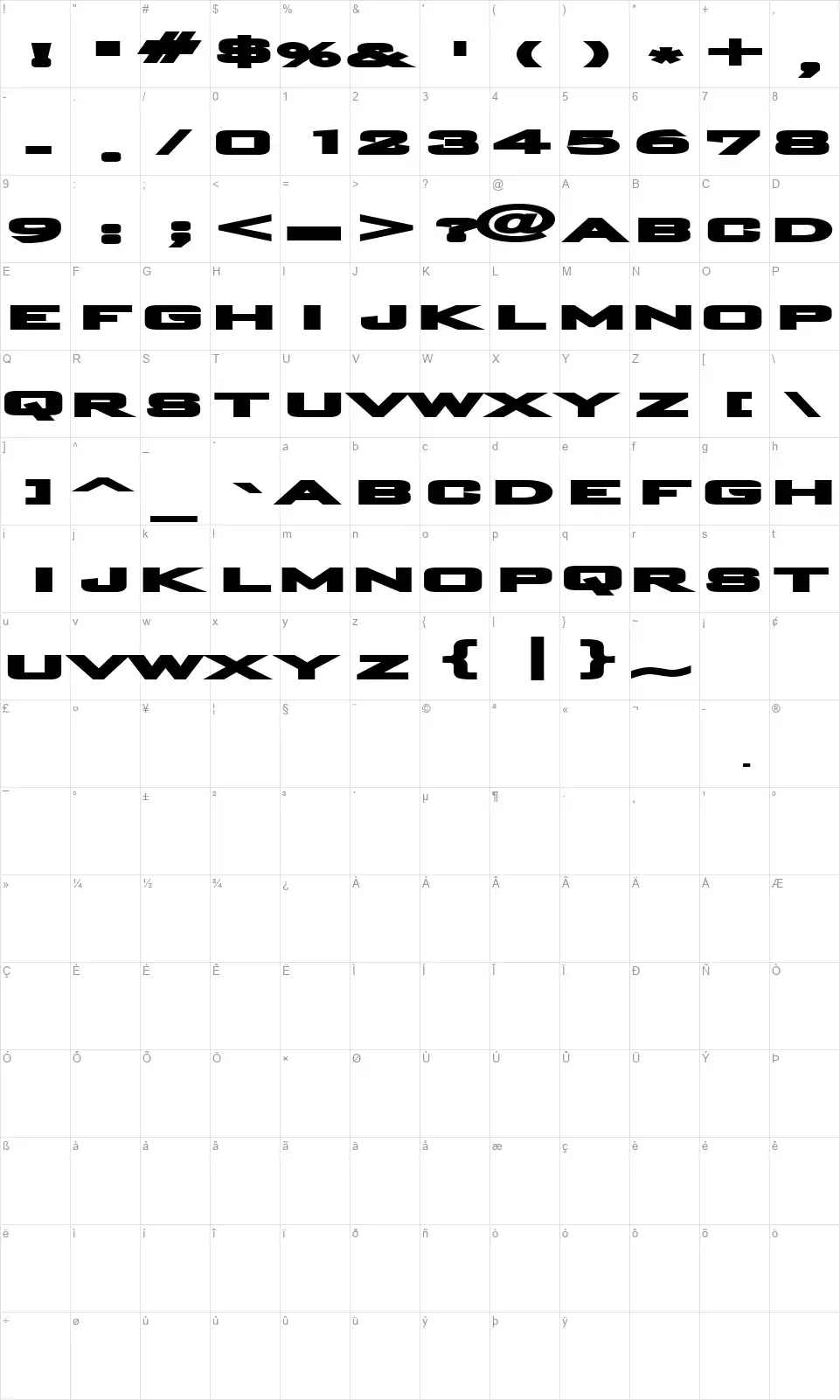 Plain O Maticfont character map