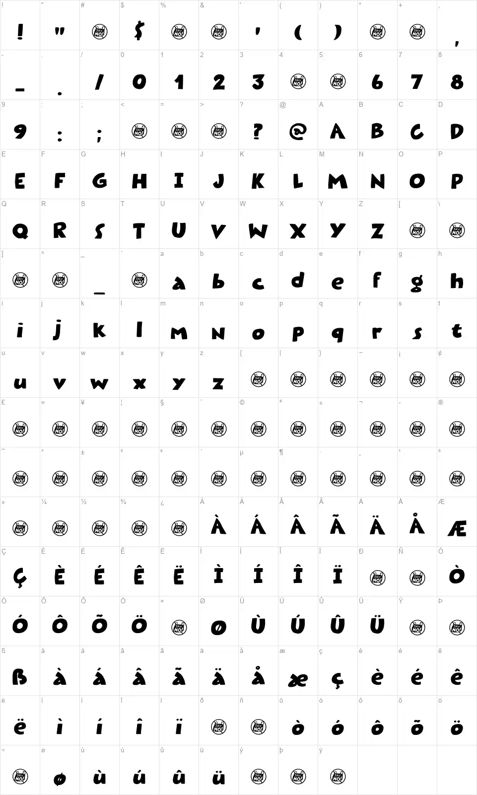 Plastic Fantasticfont character map