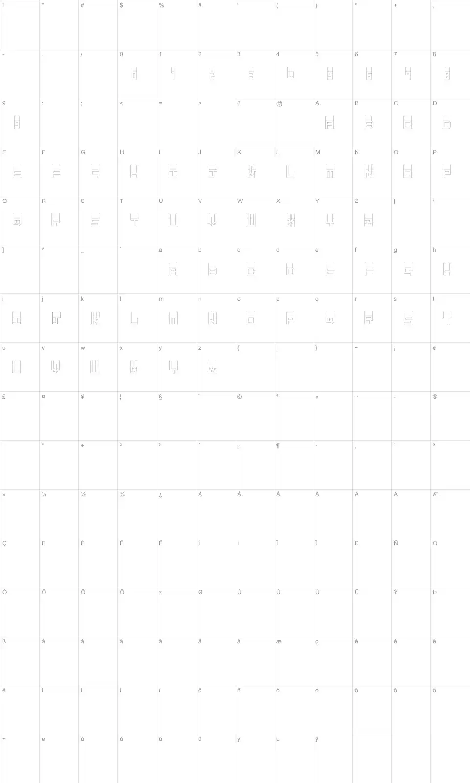 Pop Upfont character map