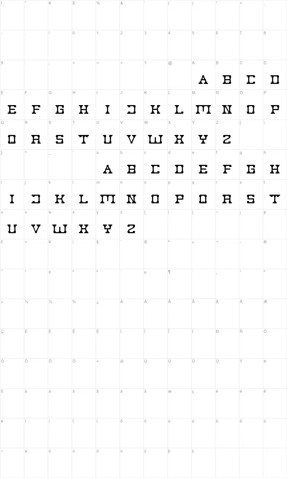 Post Rockfont character map