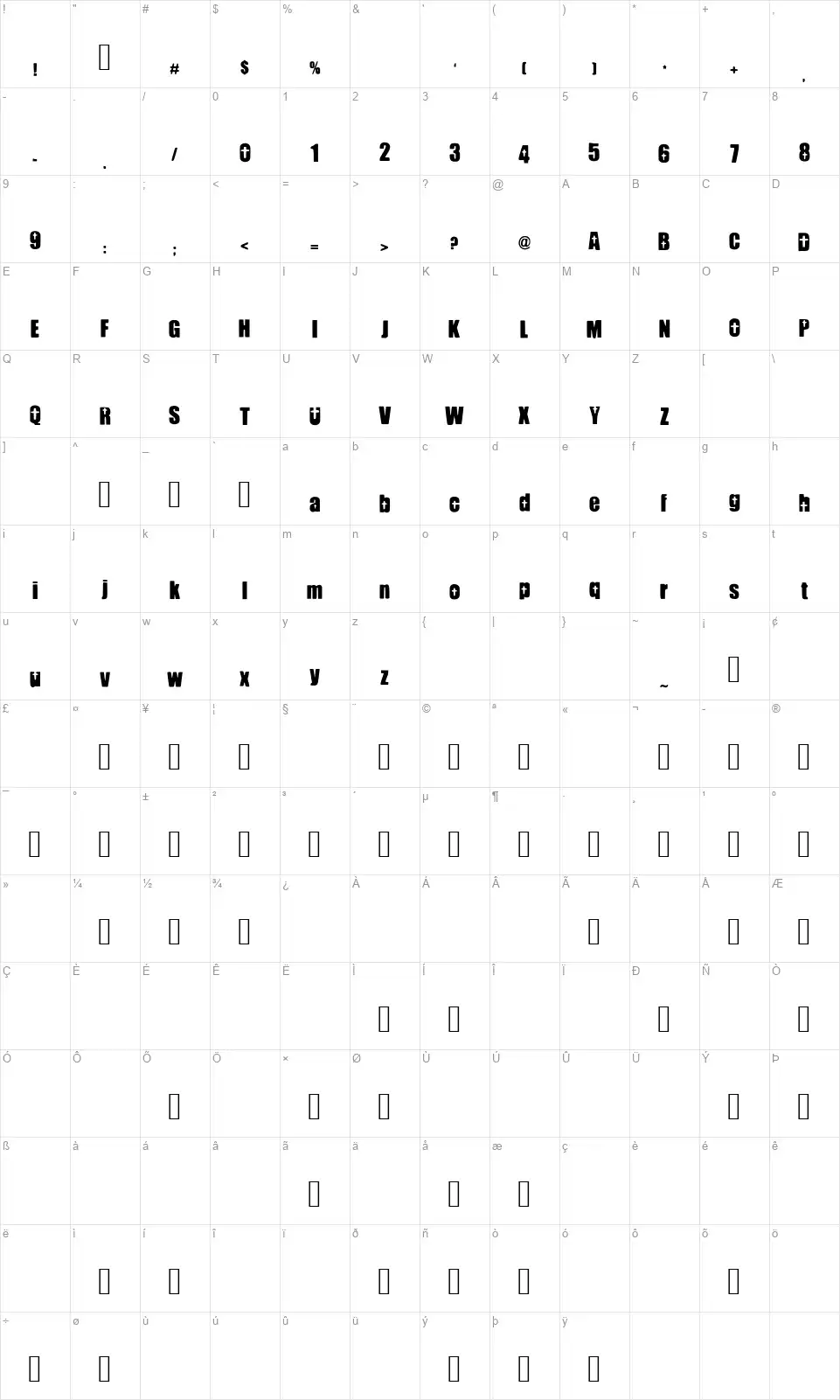 Pretty Thingsfont character map