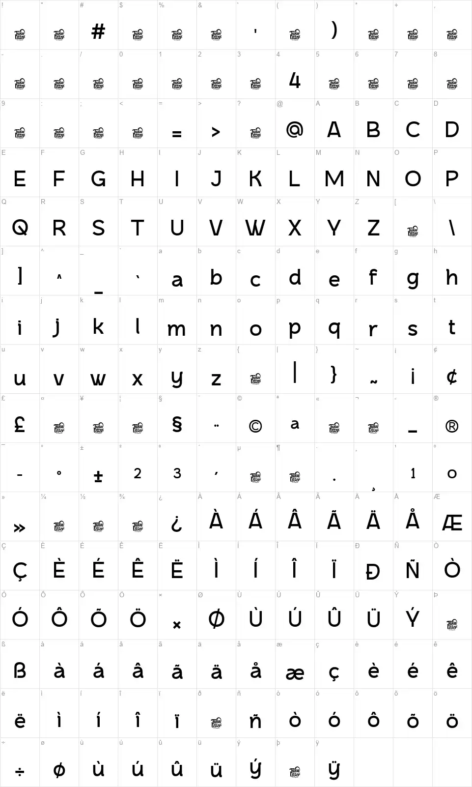 Qalgetfont character map