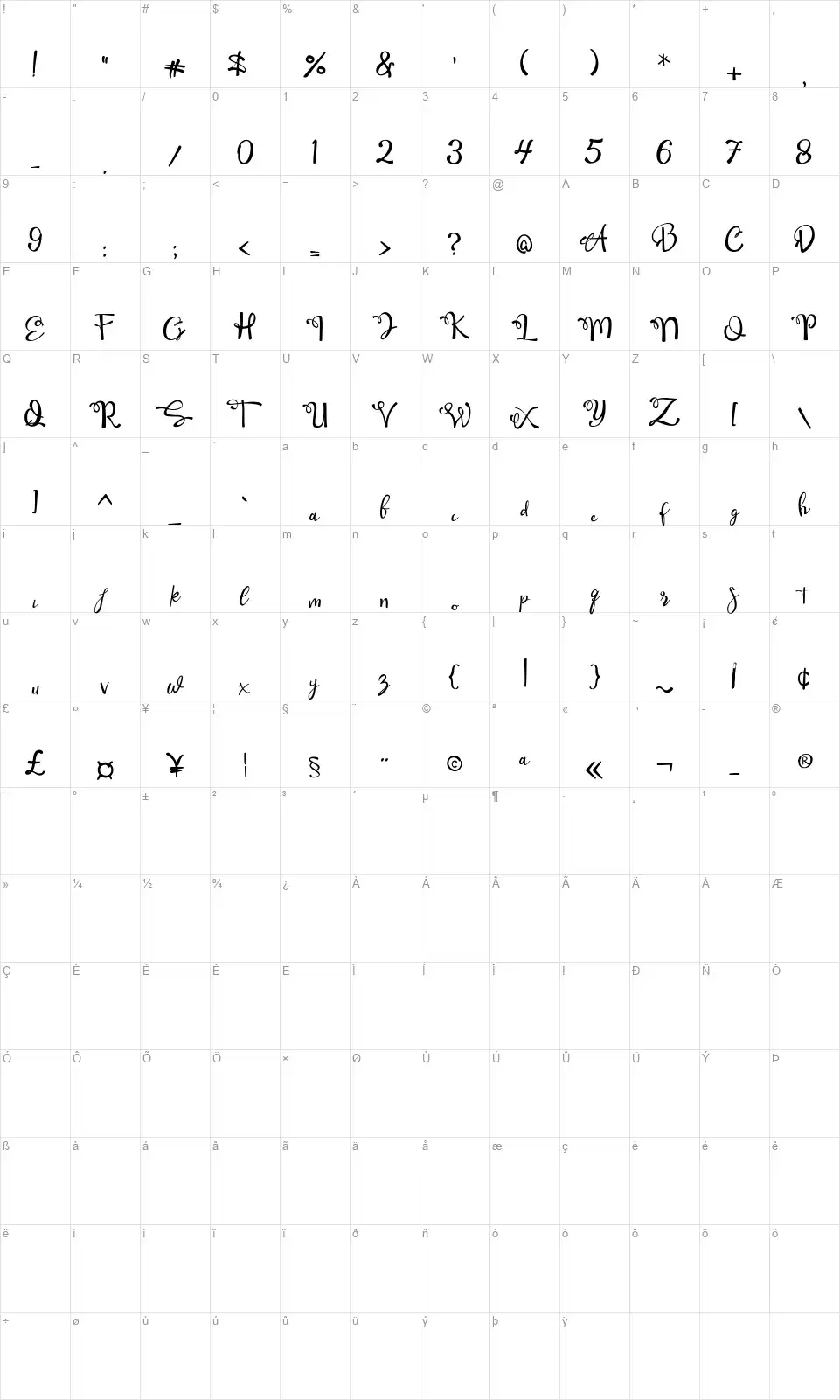 Qamari Scriptfont character map