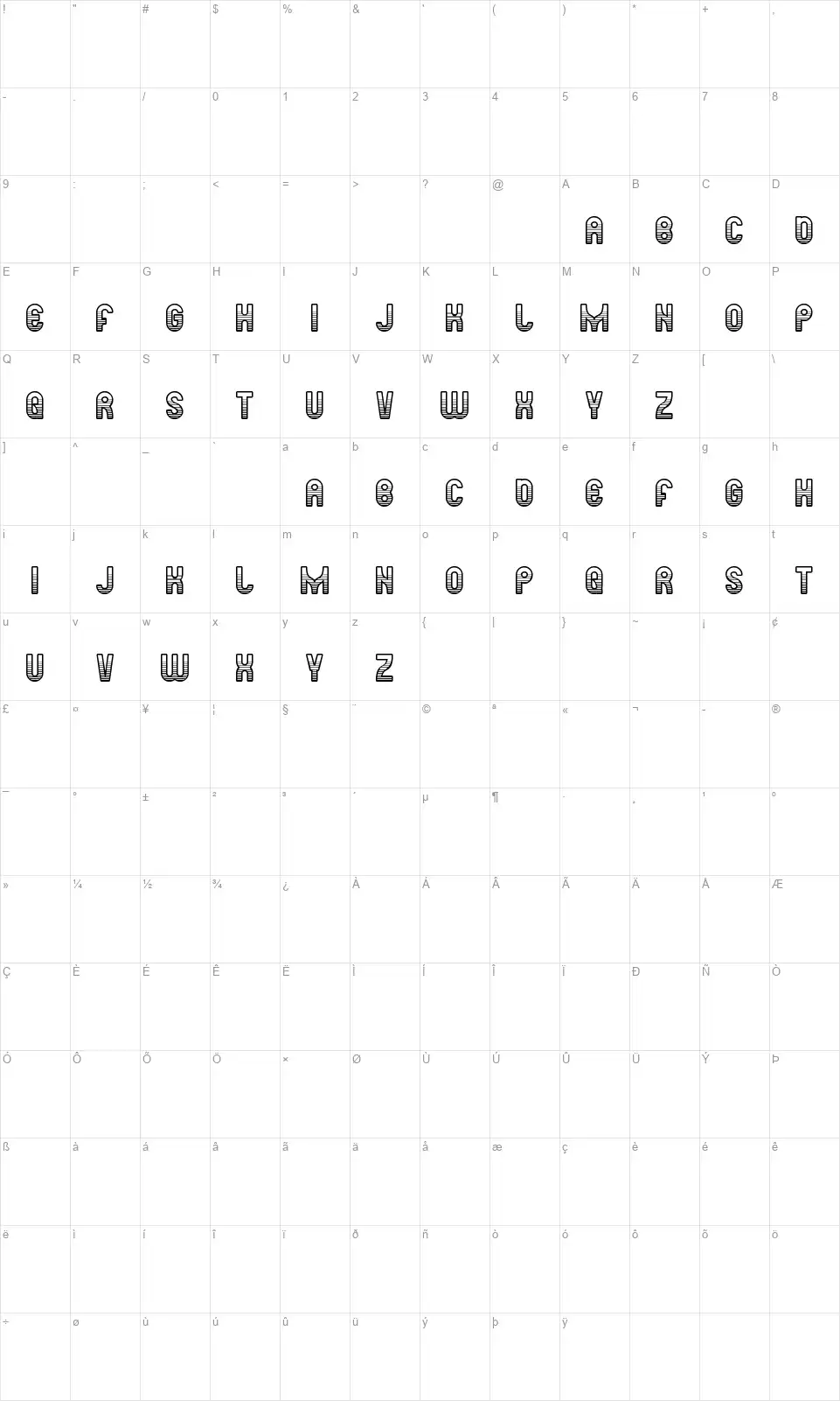 Ready Steady Gofont character map