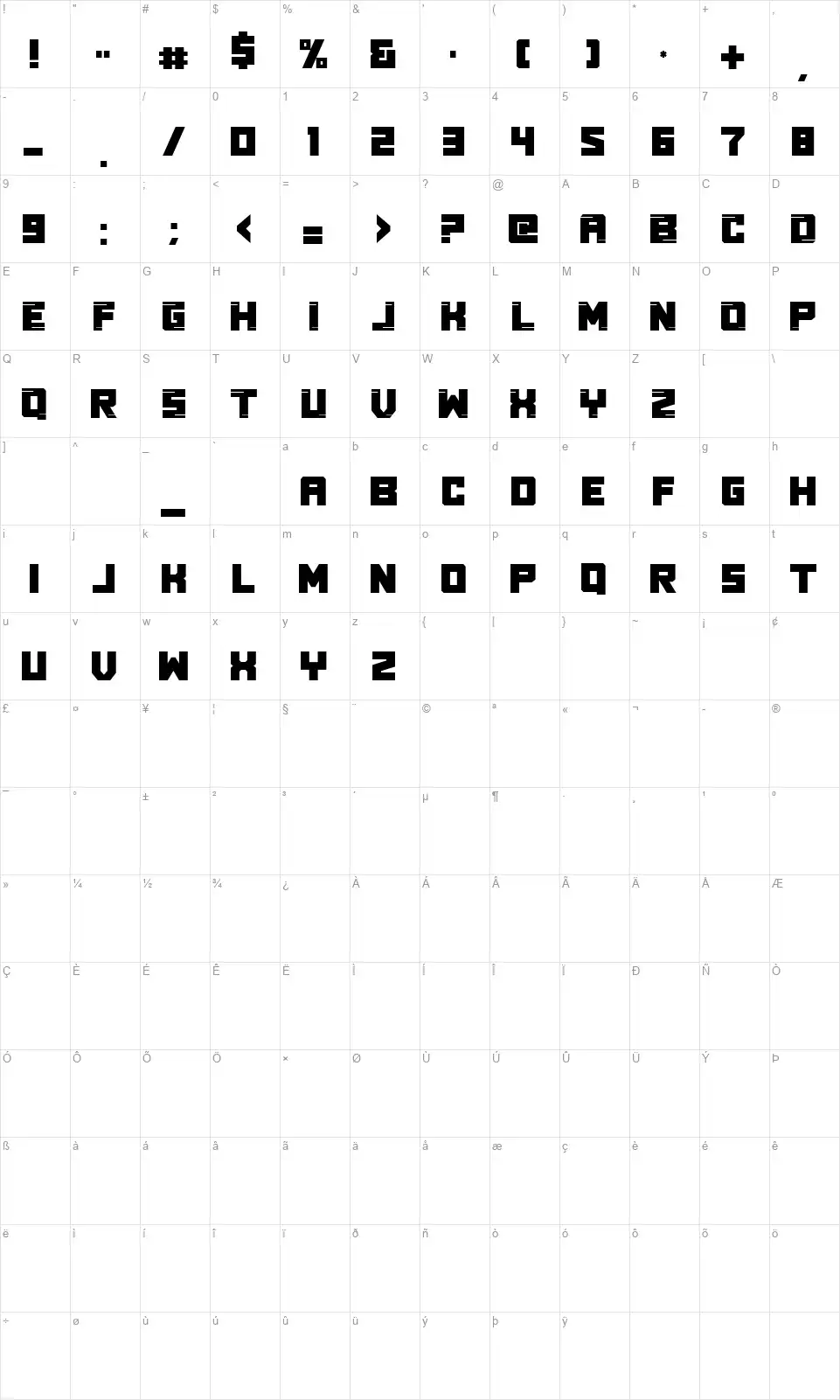 Real Youngfont character map