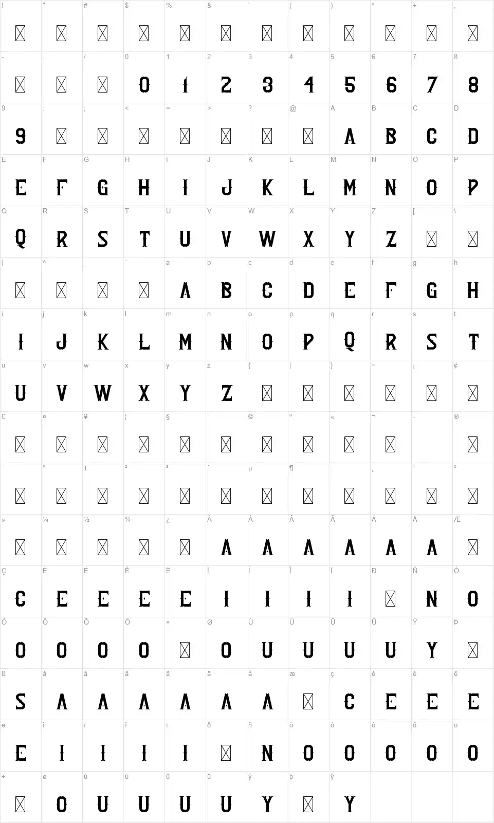 Rebelfont character map