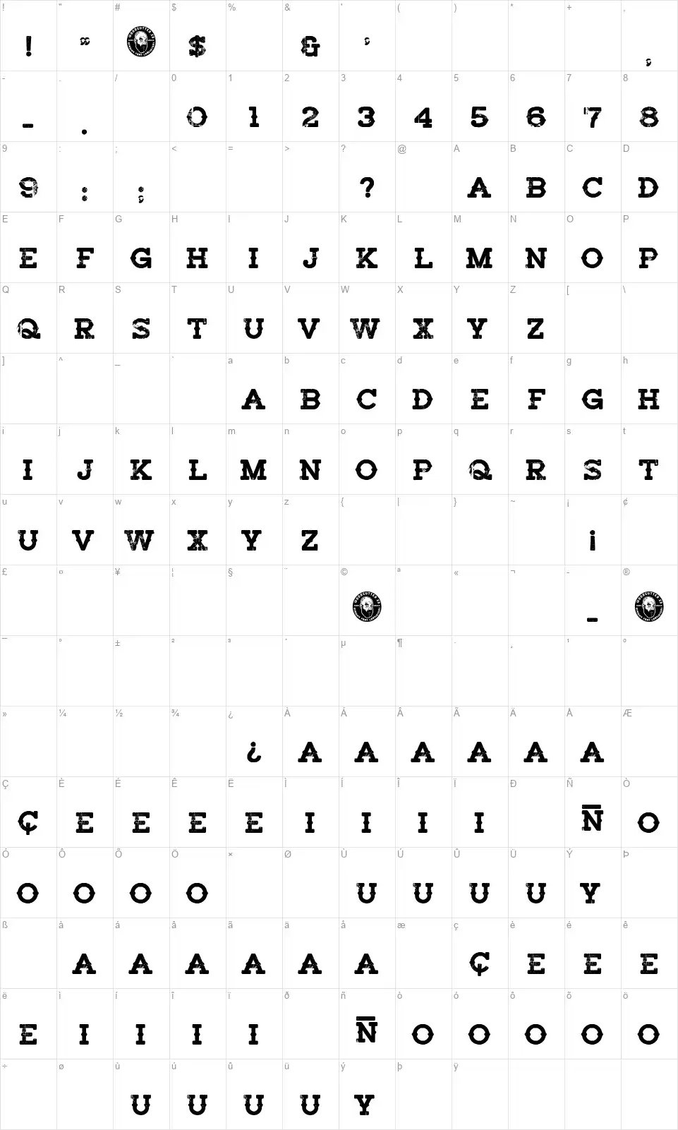Rebel Herofont character map