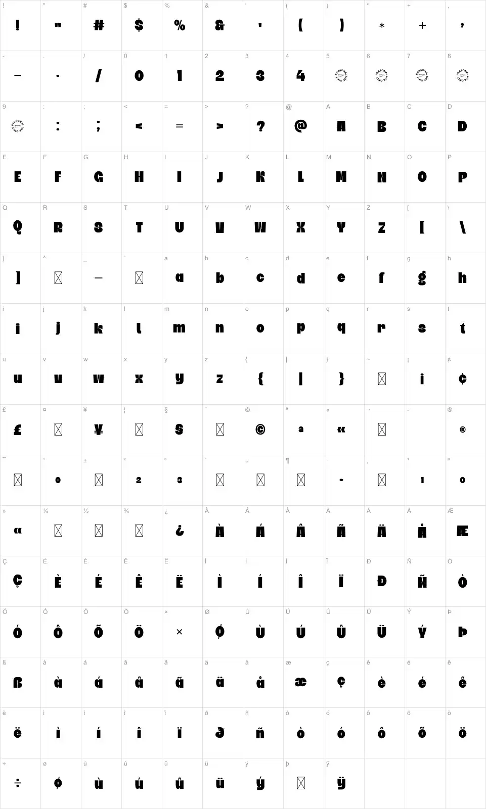 Roboldfont character map