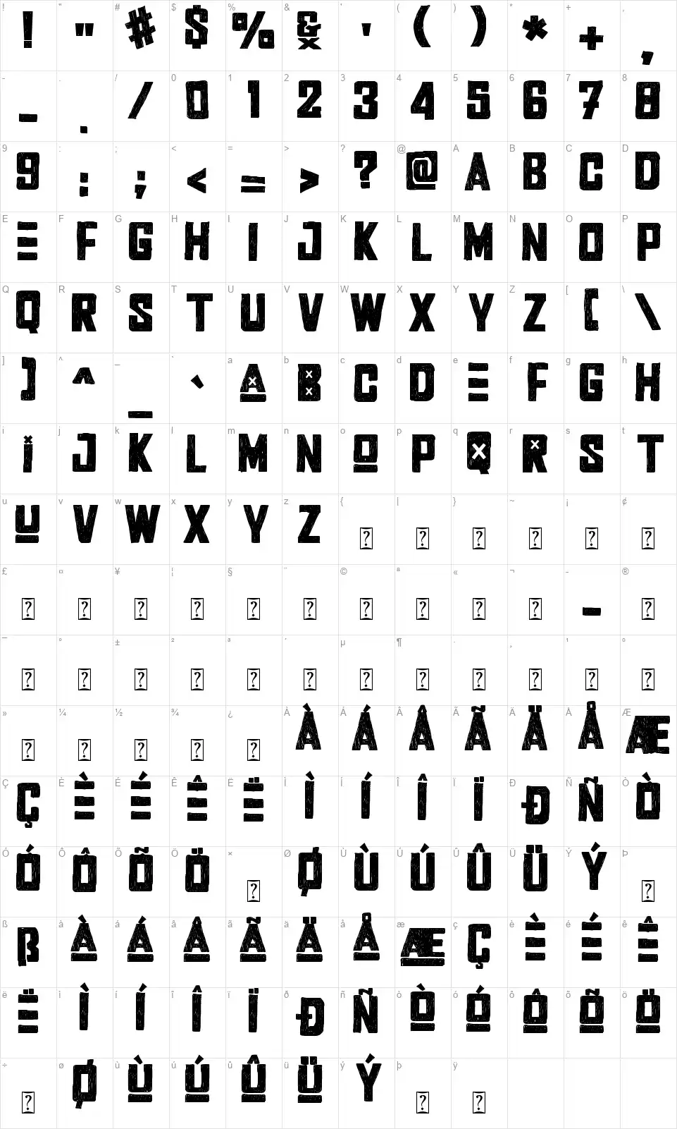 Rocker Squadfont character map