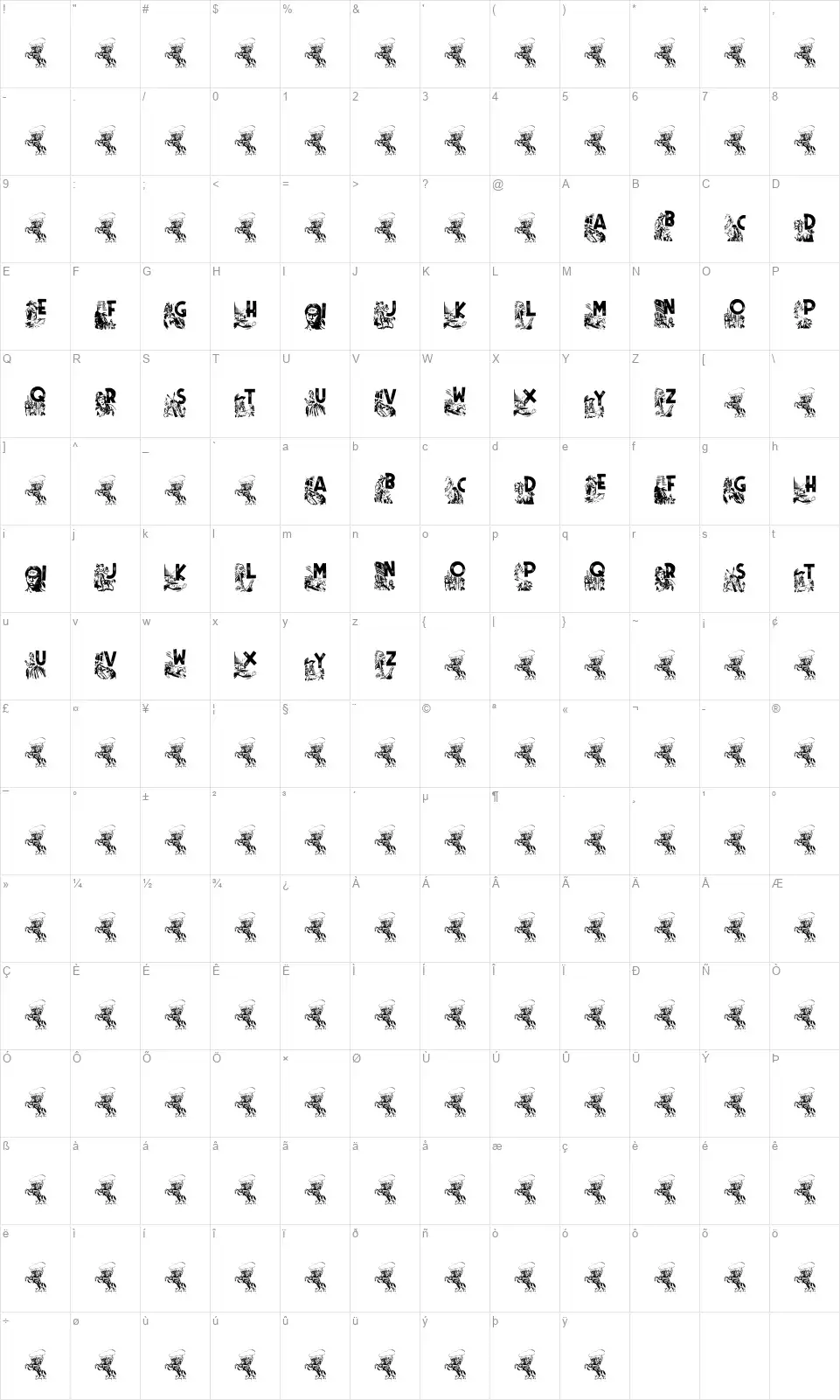 Rodeo Cies Caps IIfont character map