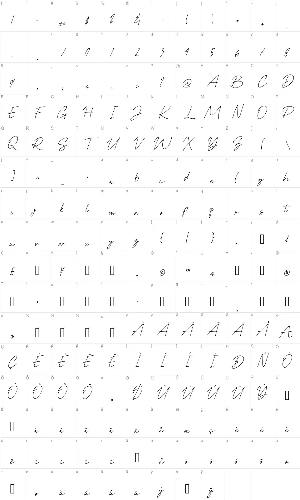 Rolasan Signaturefont character map