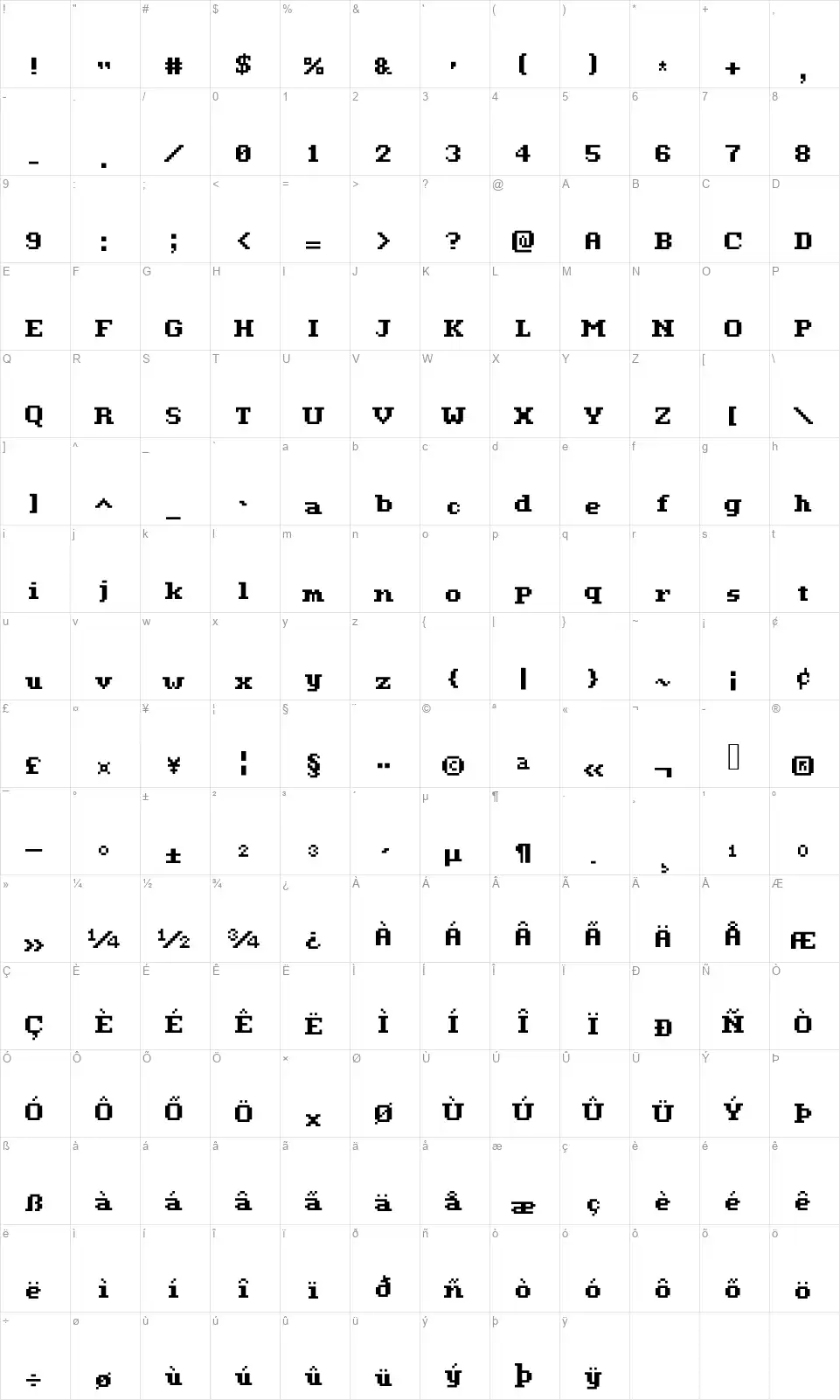 Romulusfont character map