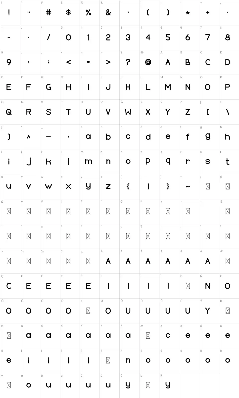 Rouganfont character map
