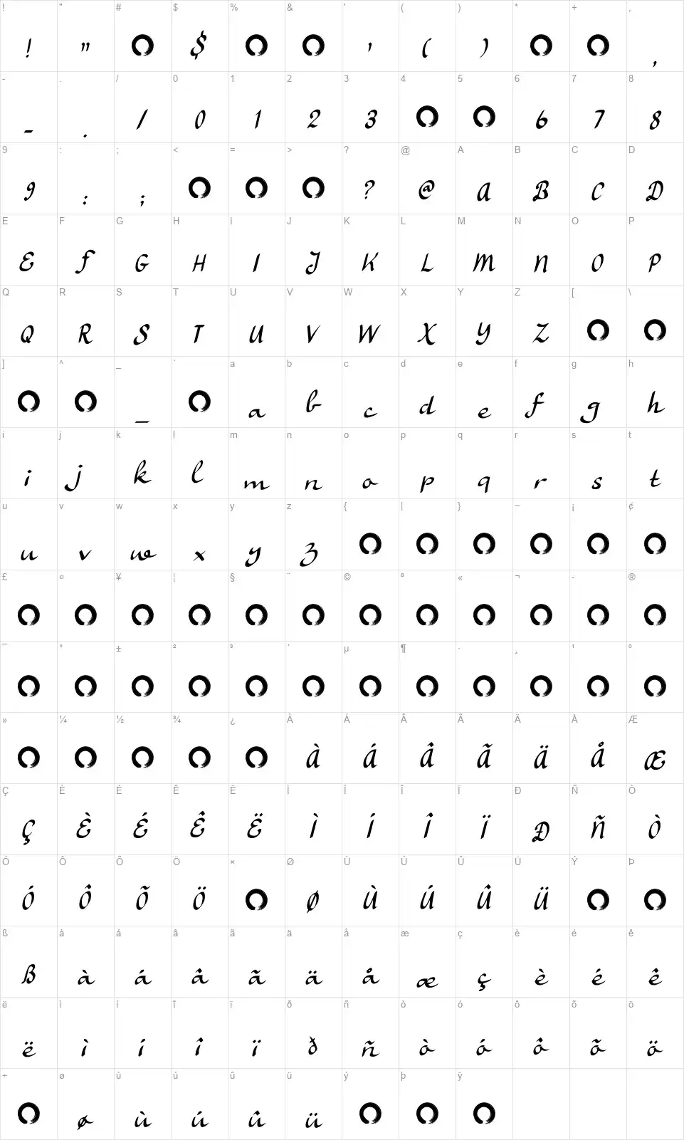 Ruhaniyatfont character map