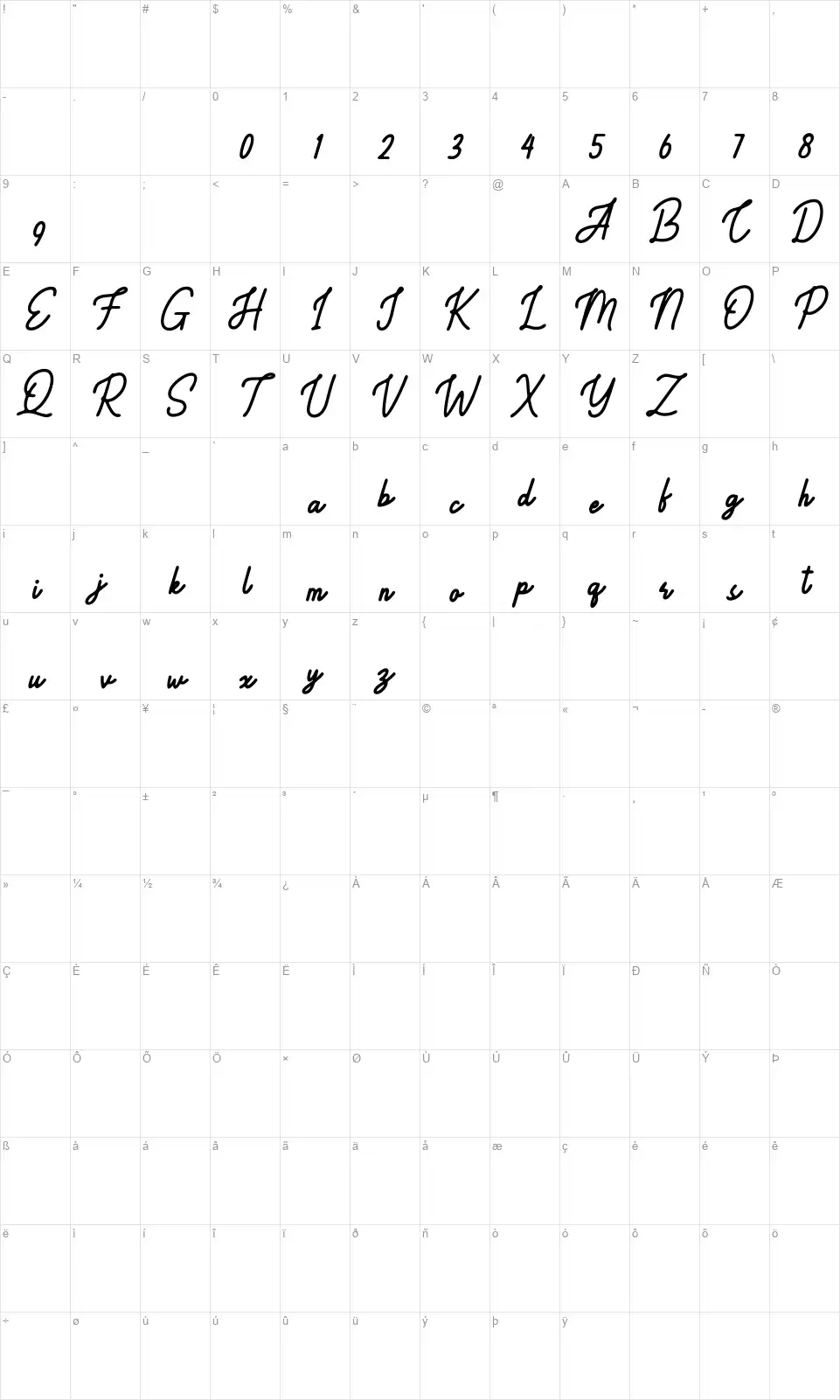 Saltillofont character map