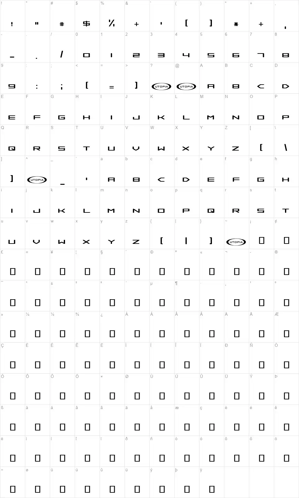 Samba is deadfont character map