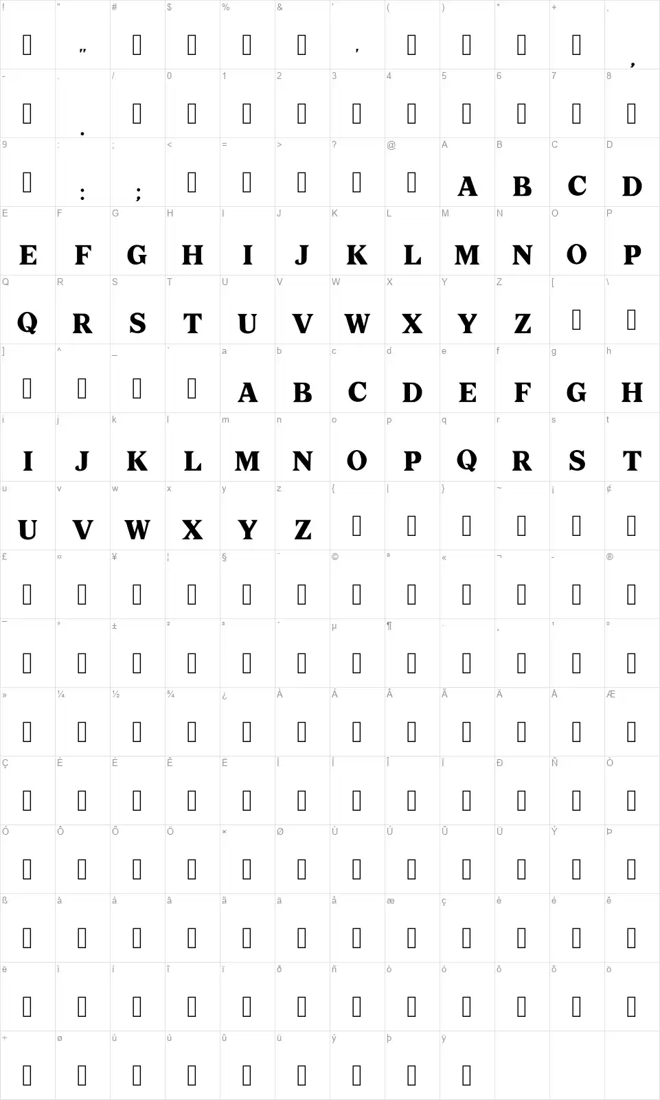 Serif Expressfont character map