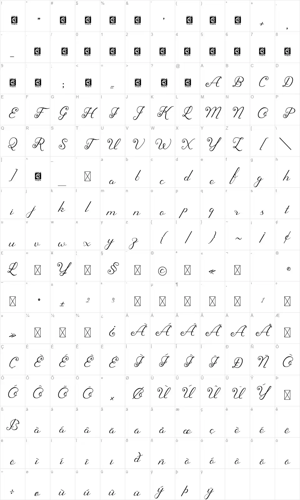 Sherleyfont character map