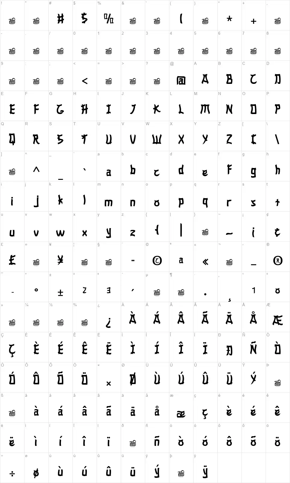Shimafont character map