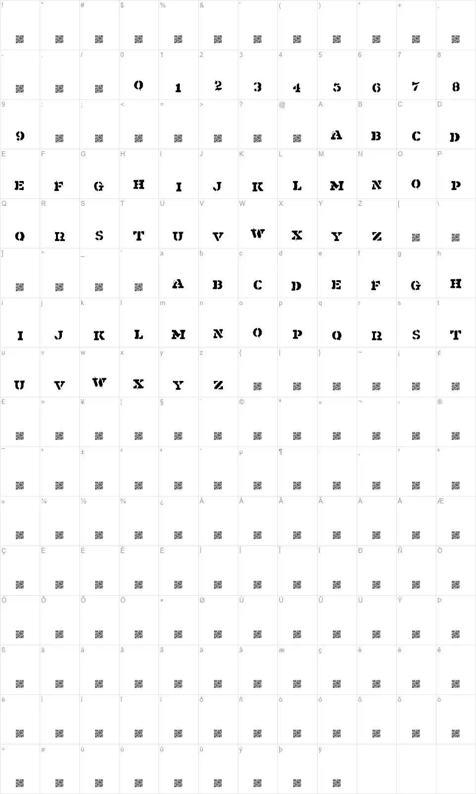 Shipmentfont character map