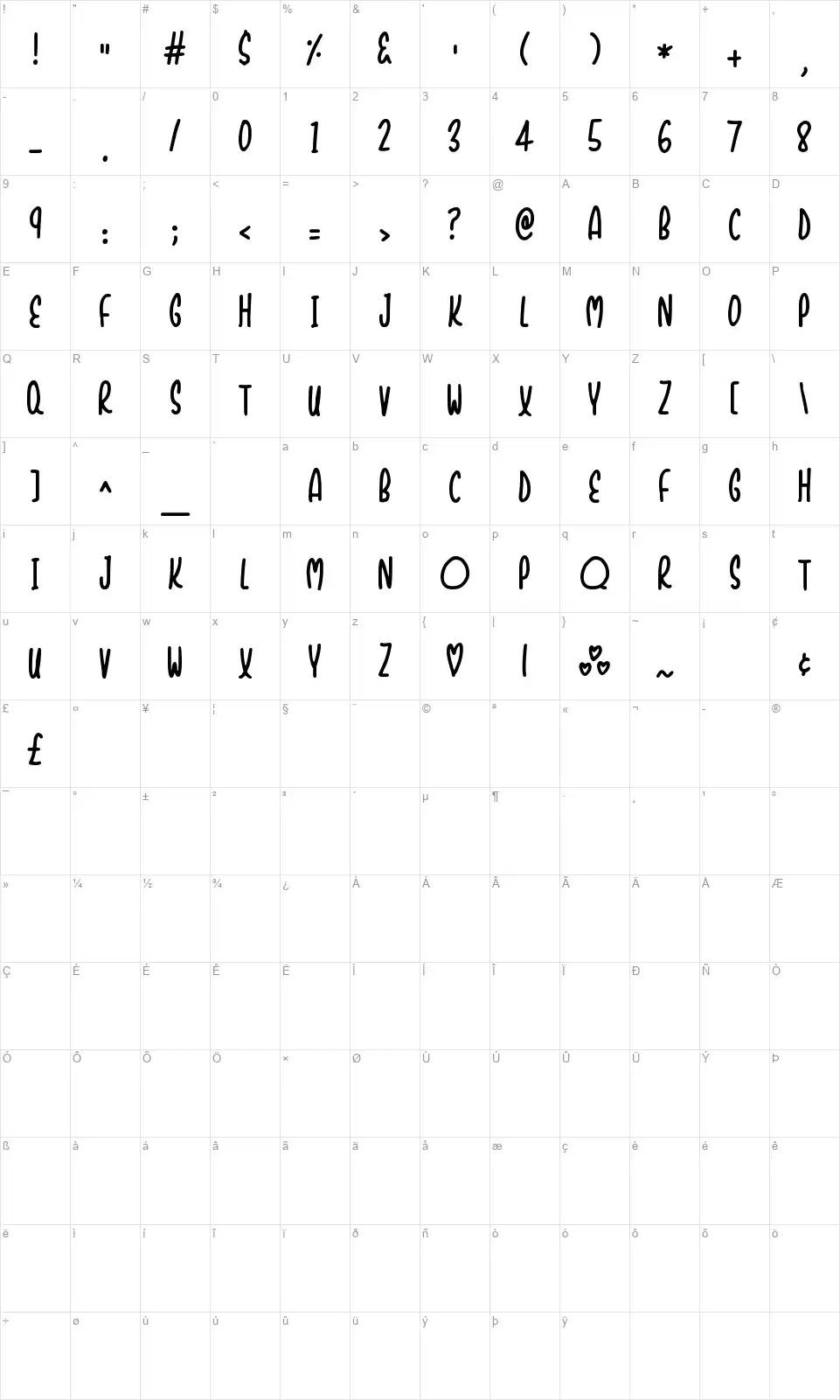 Shockersfont character map