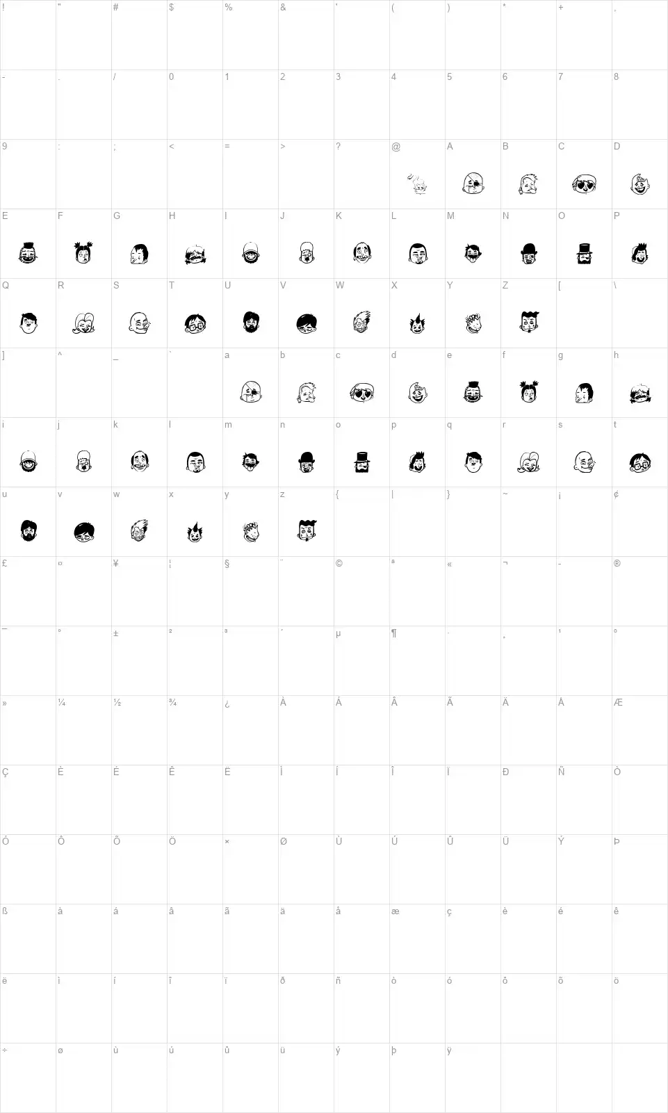 Sick Crewfont character map